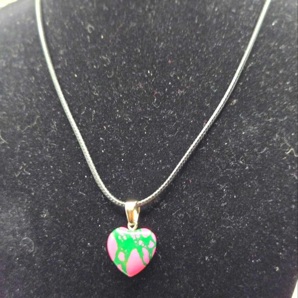 Heart Pendant Necklace with Pink and Green Design, NWOT
